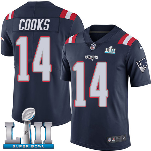 Nike Patriots #14 Brandin Cooks Navy Blue Super Bowl LII Men's Stitched NFL Limited Rush Jersey - Click Image to Close